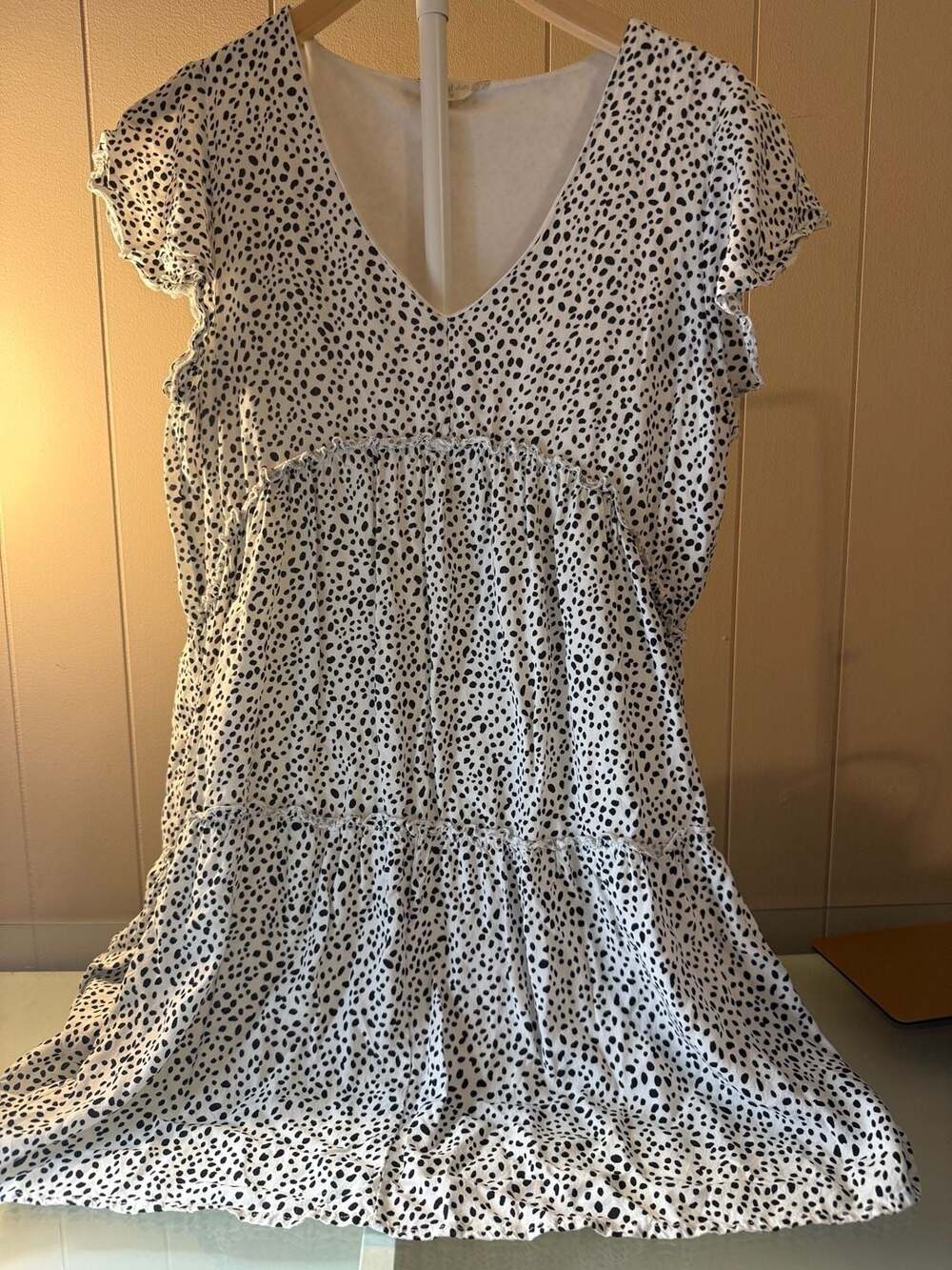 Altar'd State Women's Size M Dalmatian Print Tiered Ruffle Sleeve Dress
